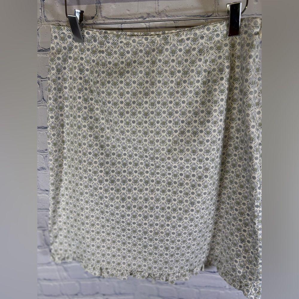 J Crew Blue Green Ditsy Print Cotton Casual Minimalist Ruffle Hem Mini Skirt 6